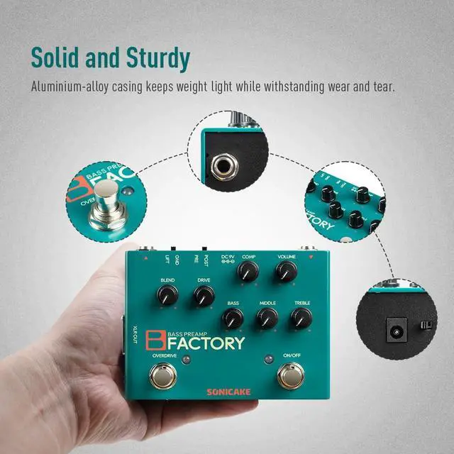 Alt view image 6 of 7 - Bass Pedal with Overdrive Analog Preamp Compression Effects Pedal and 3-Band EQ Via Pre/Post Selection with XLR Output - B Factory