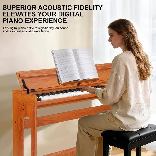 Alt view image 2 of 7 - Digital Piano Keyboard 88 key,Semi-Weighted Electric Piano,Wooden Desk Full Size Upright Electric Piano, Acoustic Piano for Beginners,Triple Pedal,USB-MIDI Compatibility (Brown)