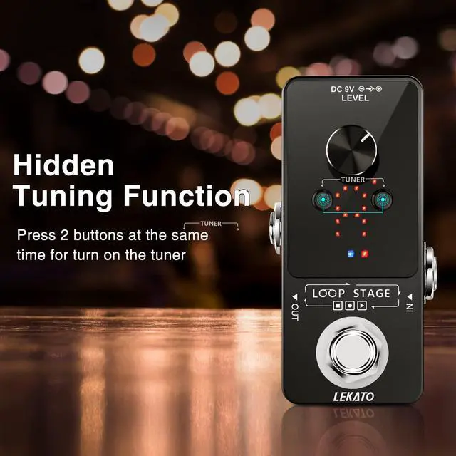 Alt view image 6 of 7 - Looper Guitar Pedal Guitar Loop Pedal Tuner Pedal 9 Loops 40 Minutes Record Time Unlimited Overdubs for Electric Guitar Bass (Black)
