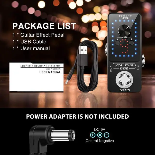 Alt view image 7 of 7 - Looper Guitar Pedal Guitar Loop Pedal Tuner Pedal 9 Loops 40 Minutes Record Time Unlimited Overdubs for Electric Guitar Bass (Black)