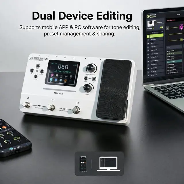 Alt view image 5 of 7 - GE100Pro Guitar Multi-Effects Pedal 3.5 inch screen AI Tone Assistant | 240 Effect Types, 80 Second Stereo Looper, Drum Machine, RGB Lighting, Mobile APP & PC Editing for Stage & Recording