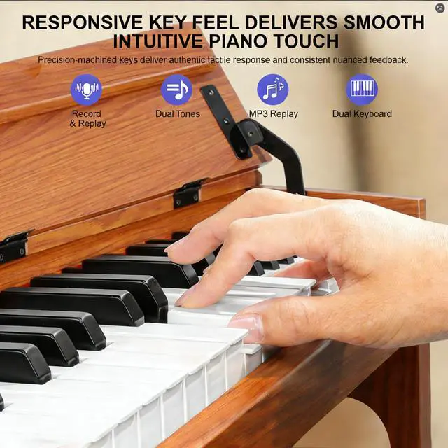 Alt view image 6 of 7 - Digital Piano Keyboard 88 key,Semi-Weighted Electric Piano,Wooden Desk Full Size Upright Electric Piano, Acoustic Piano for Beginners,Triple Pedal,USB-MIDI Compatibility (Brown)