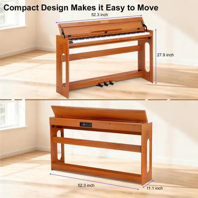 Alt view image 7 of 7 - Digital Piano Keyboard 88 key,Semi-Weighted Electric Piano,Wooden Desk Full Size Upright Electric Piano, Acoustic Piano for Beginners,Triple Pedal,USB-MIDI Compatibility (Brown)