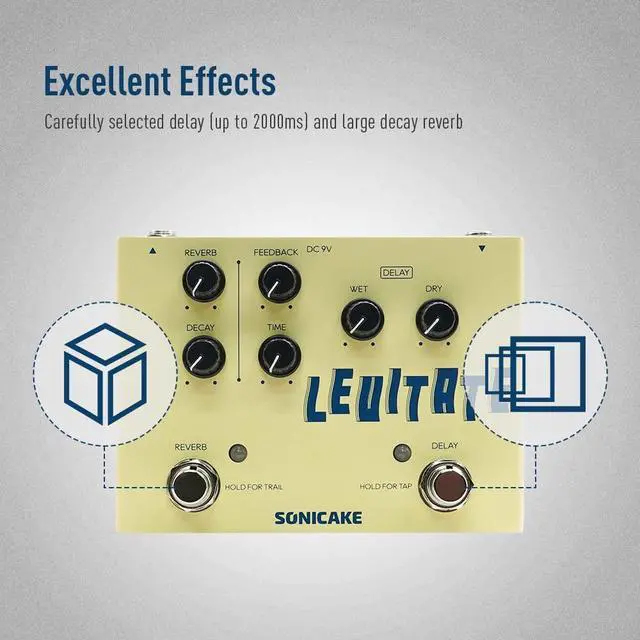 Alt view image 3 of 7 - Delay Reverb 2 in 1 Guitar Effects Pedal Digital Levitate