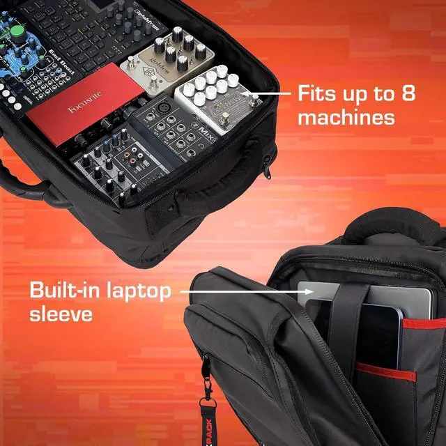 Alt view image 4 of 7 - TRAKPACK ROLL, Carry-On Size DJ Backpack with Wheels | Fits MPC Live 3 / Push 3 / Maschine / DDJ-FLX4 / vinyl, 2 padded layers, 11 pockets, 16" laptop sleeve and USB charging port