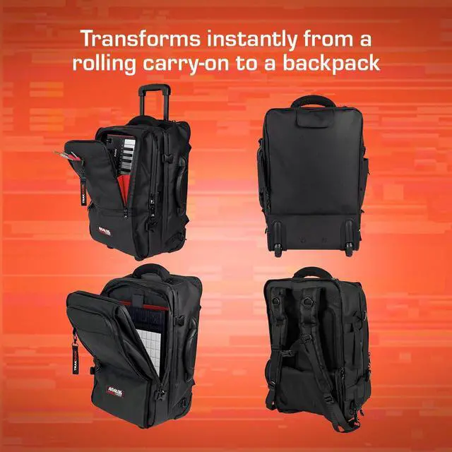 Alt view image 2 of 7 - TRAKPACK ROLL, Carry-On Size DJ Backpack with Wheels | Fits MPC Live 3 / Push 3 / Maschine / DDJ-FLX4 / vinyl, 2 padded layers, 11 pockets, 16" laptop sleeve and USB charging port