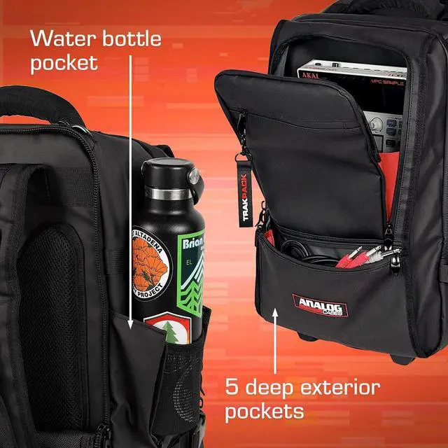 Alt view image 7 of 7 - TRAKPACK ROLL, Carry-On Size DJ Backpack with Wheels | Fits MPC Live 3 / Push 3 / Maschine / DDJ-FLX4 / vinyl, 2 padded layers, 11 pockets, 16" laptop sleeve and USB charging port