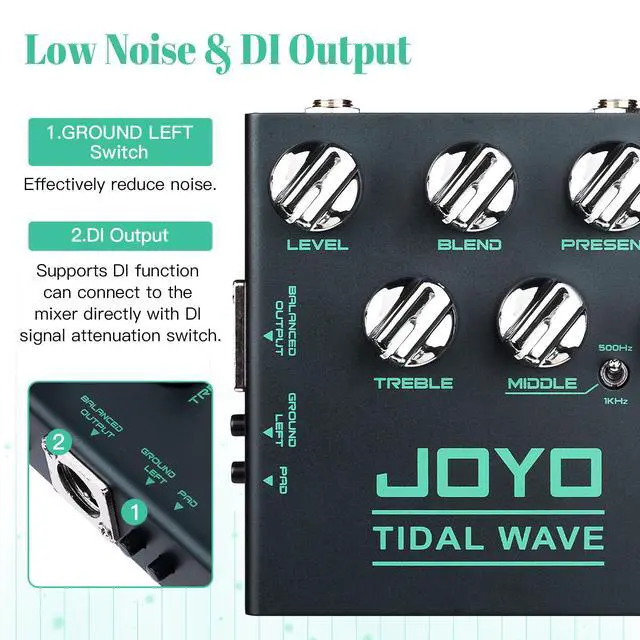 Alt view image 4 of 6 - Bass Preamp & DI Guitar Pedal, Blend Control with MID SHIFT/BASS SHIFT EQ, Drive & Presence, XLR DI Out & Cab Sim, Bypass (TIDAL WAVE R-30)