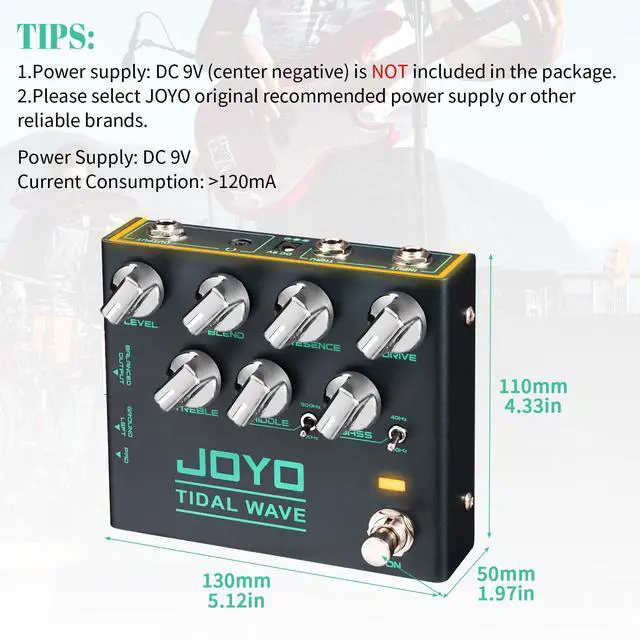 Alt view image 6 of 6 - Bass Preamp & DI Guitar Pedal, Blend Control with MID SHIFT/BASS SHIFT EQ, Drive & Presence, XLR DI Out & Cab Sim, Bypass (TIDAL WAVE R-30)