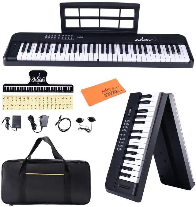 Main image of 61 Key Folding Electric Piano Keyboard, Foldable Electronic Keyboard, Wireless 128 Tones, 128 Rhythms Includes Pedal, Gig Bag, Headphones for Beginners, Students, Teenagers, Adults, Black