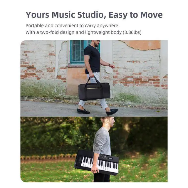 Alt view image 4 of 7 - 61 Key Folding Electric Piano Keyboard, Foldable Electronic Keyboard, Wireless 128 Tones, 128 Rhythms Includes Pedal, Gig Bag, Headphones for Beginners, Students, Teenagers, Adults, Black