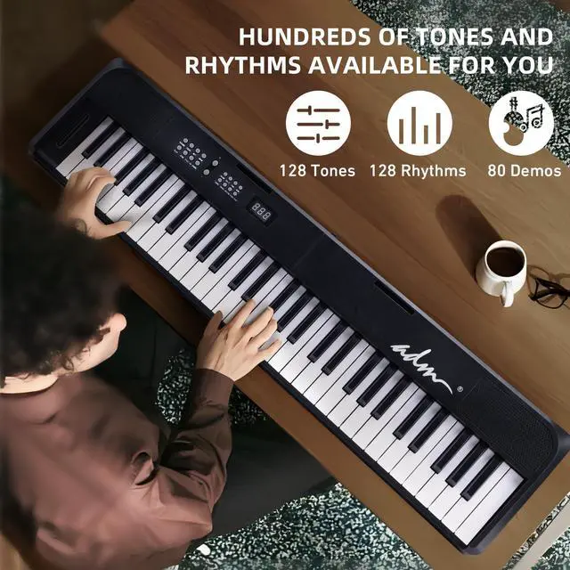 Alt view image 5 of 7 - 61 Key Folding Electric Piano Keyboard, Foldable Electronic Keyboard, Wireless 128 Tones, 128 Rhythms Includes Pedal, Gig Bag, Headphones for Beginners, Students, Teenagers, Adults, Black