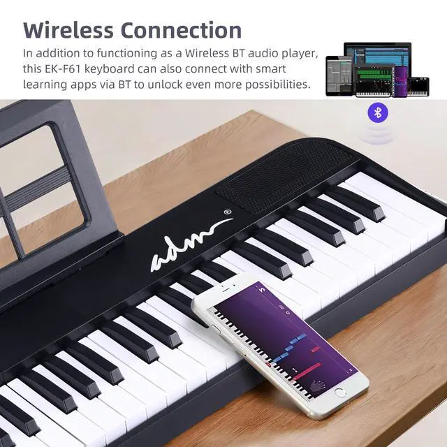 Alt view image 6 of 7 - 61 Key Folding Electric Piano Keyboard, Foldable Electronic Keyboard, Wireless 128 Tones, 128 Rhythms Includes Pedal, Gig Bag, Headphones for Beginners, Students, Teenagers, Adults, Black