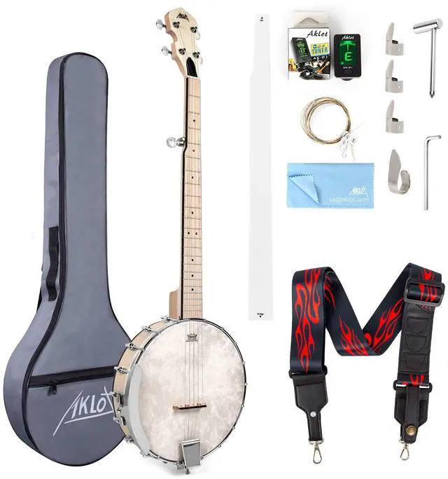 Main image of 5 String Banjos Full Size Open Back Banjo Adjustable Maple Body Remo Head with 2 Tuning Wrench, 4 Picks, Strings, Tuner, Strap Ruler, Cleaning Cloth, Gig Bag for New Beginner Professional