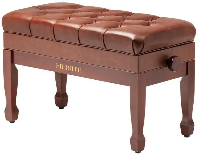 Main image of Genuine Leather Duet Piano Bench with Storage,Adjustable Heavy Duty Wooden Double Keyboard Seat XHJ-11G(Brown)