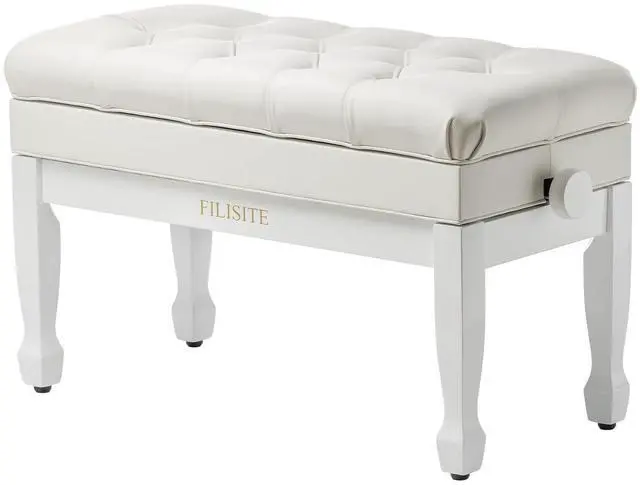 Main image of Genuine Leather Duet Piano Bench with Storage,Adjustable Heavy Duty Wooden Double Keyboard Seat XHJ-11G(White)