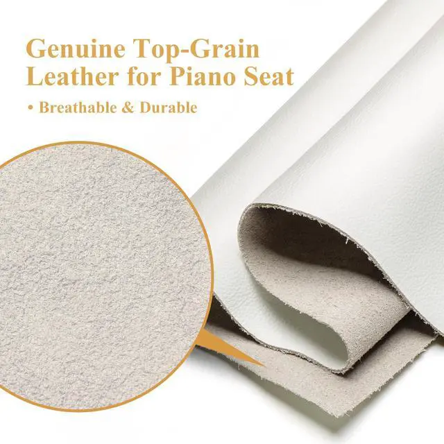 Alt view image 4 of 7 - Genuine Leather Adjustable Piano Bench with Padded Cushion Seat Heavy Duty Wooden XHJ-7G (White)