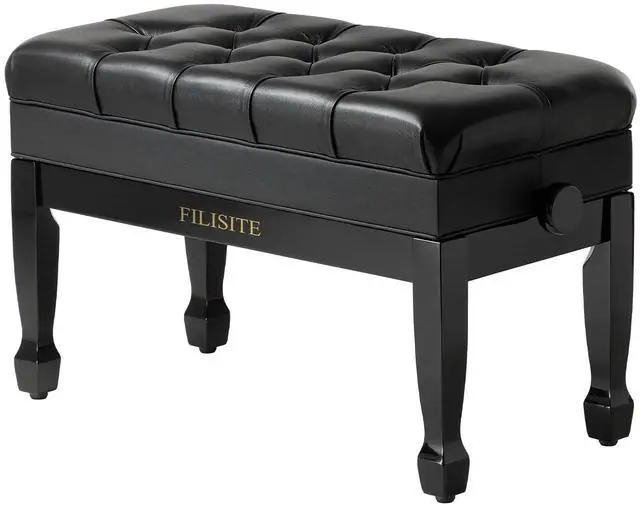 Main image of Genuine Leather Duet Piano Bench with Storage,Adjustable Heavy Duty Wooden Double Keyboard Seat XHJ-11G(Black)