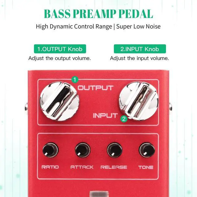 Alt view image 2 of 6 - Bass Compressor Guitar Pedal, Optical Circuit with Attack/Release/Ratio/Tone Control & Bypass (SCYLLA R-27)