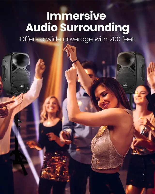 Alt view image 3 of 7 - MPA80 PA System, 8 Inch Active & Passive Powered Rechargeable PA Speakers, 600W Peak Power, with 2 Tripod Stands, Wired Microphone, Remote Control, Support BT/USB/TF/FM/AUX