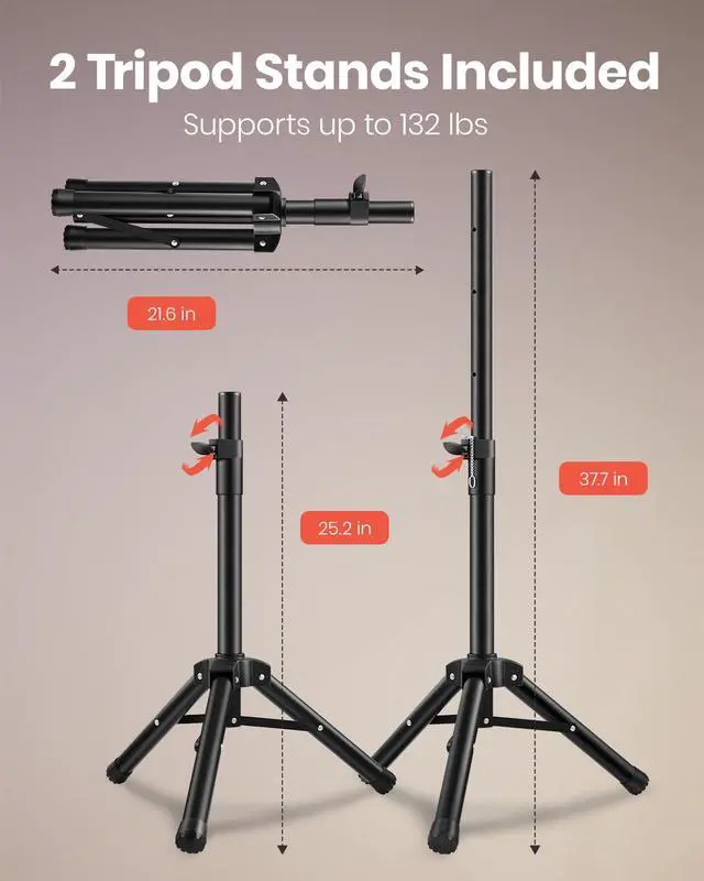 Alt view image 6 of 7 - MPA80 PA System, 8 Inch Active & Passive Powered Rechargeable PA Speakers, 600W Peak Power, with 2 Tripod Stands, Wired Microphone, Remote Control, Support BT/USB/TF/FM/AUX