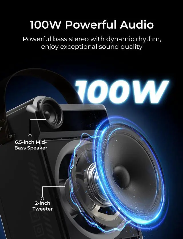 Alt view image 2 of 7 - 100W Portable Voice Amplifier with 2 Wireless Microphones S17 | Bluetooth 5.3 Big Pro Sound, Bluetooth PA System Karaoke Machine, BT/USB/TF Card/Aux/Guitar Support, Portable Speaker