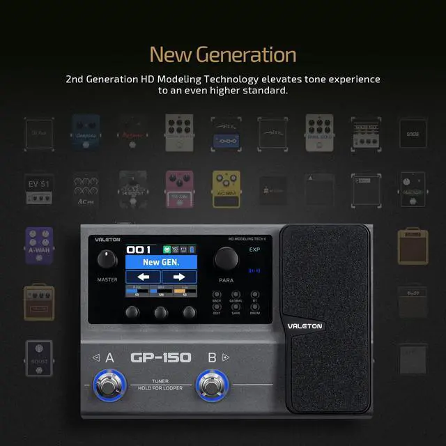 Alt view image 3 of 7 - GP-150 Multi-Effects Guitar Processor with HD Modeling, 200+ Effects, Built-In Battery, IR & NAM Support, Expression Pedal, USB Audio Interface(Incl 10 PCS Additional Toppers By VOLKTONE)
