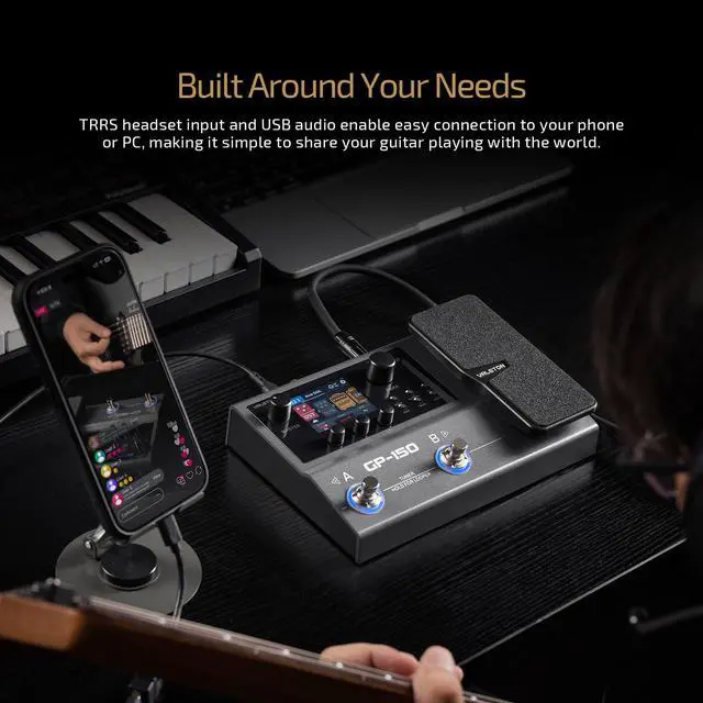 Alt view image 5 of 7 - GP-150 Multi-Effects Guitar Processor with HD Modeling, 200+ Effects, Built-In Battery, IR & NAM Support, Expression Pedal, USB Audio Interface(Incl 10 PCS Additional Toppers By VOLKTONE)