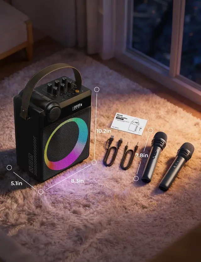 Alt view image 4 of 7 - 100W Portable Voice Amplifier with 2 Wireless Microphones S17 | Bluetooth 5.3 Big Pro Sound, Bluetooth PA System Karaoke Machine, BT/USB/TF Card/Aux/Guitar Support, Portable Speaker