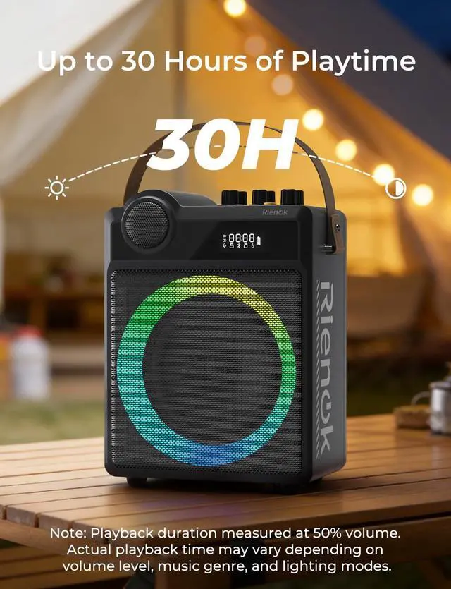 Alt view image 5 of 7 - 100W Portable Voice Amplifier with 2 Wireless Microphones S17 | Bluetooth 5.3 Big Pro Sound, Bluetooth PA System Karaoke Machine, BT/USB/TF Card/Aux/Guitar Support, Portable Speaker