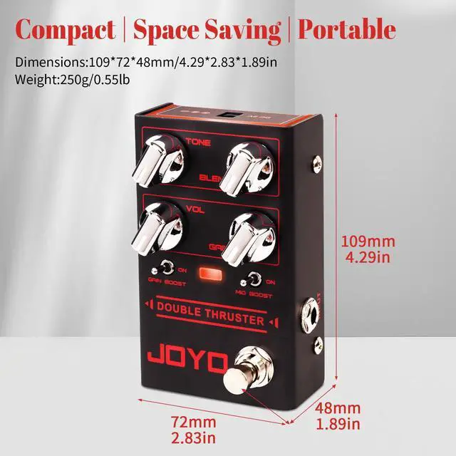 Alt view image 6 of 6 - Bass Overdrive Guitar Pedal, Blend Control with Mid & Gain Boost Switches, Tone/Volume/Gain Knobs, Bypass (DOUBLE THRUSTER R-28)