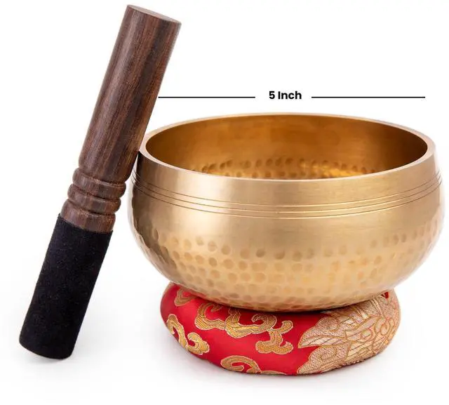 Alt view image 2 of 7 - Tibetan Singing Bowl Set - Easy To Play for Beginners - Authentic Handcrafted Mindfulness Meditation Holistic Sound 7 Chakra Healing Gift by (5")