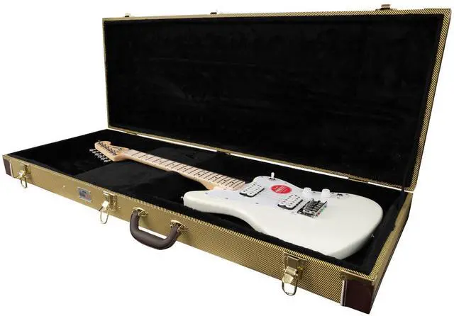Main image of Rectangular Wooden Electric Guitar Hard Case for Fender Jaguar/Jazzmaster and Offset with Exterior Lock and Key, Interior Accessory Compartment, and Plus Padding - Tweed