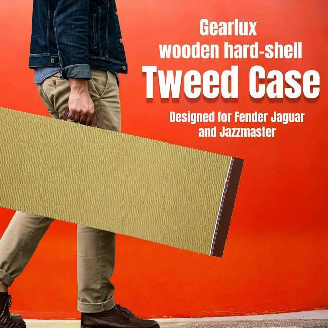 Alt view image 2 of 7 - Rectangular Wooden Electric Guitar Hard Case for Fender Jaguar/Jazzmaster and Offset with Exterior Lock and Key, Interior Accessory Compartment, and Plus Padding - Tweed