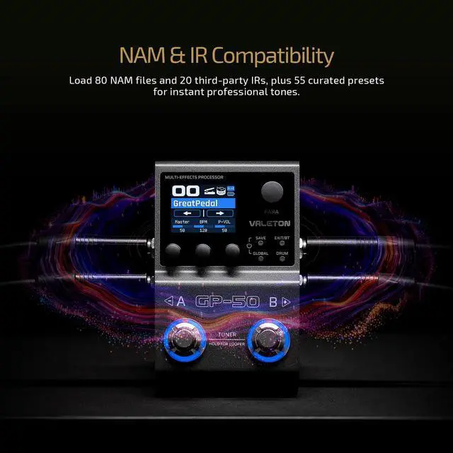 Alt view image 3 of 7 - GP-50 Multi-Effects Processor | NAM & IR Loader with 100+ HD Effects, 9 Simultaneous Modules, BT App Control, 100 Patch Slots for Guitar/Bass(Plus 1 Additional 15CM TRS Cable By Volktone)