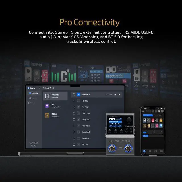Alt view image 5 of 7 - GP-50 Multi-Effects Processor | NAM & IR Loader with 100+ HD Effects, 9 Simultaneous Modules, BT App Control, 100 Patch Slots for Guitar/Bass(Plus 1 Additional 15CM TRS Cable By Volktone)