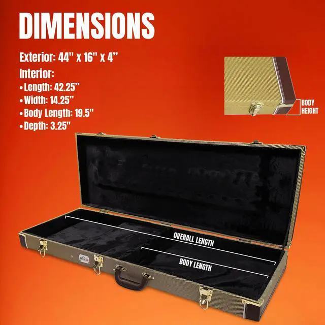 Alt view image 4 of 7 - Rectangular Wooden Electric Guitar Hard Case for Fender Jaguar/Jazzmaster and Offset with Exterior Lock and Key, Interior Accessory Compartment, and Plus Padding - Tweed