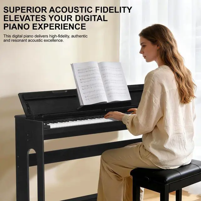 Alt view image 2 of 7 - Digital Piano Keyboard 88 key,Semi-Weighted Electric Piano,Wooden Desk Full Size Upright Electric Piano, Acoustic Piano for Beginners,Triple Pedal,USB-MIDI Compatibility (Black)