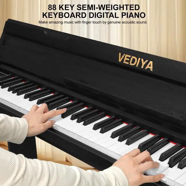 Alt view image 3 of 7 - Digital Piano Keyboard 88 key,Semi-Weighted Electric Piano,Wooden Desk Full Size Upright Electric Piano, Acoustic Piano for Beginners,Triple Pedal,USB-MIDI Compatibility (Black)