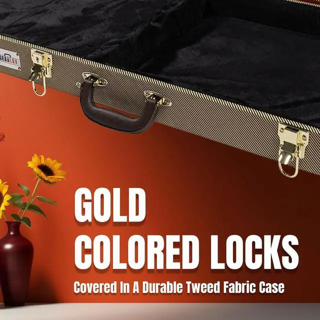 Alt view image 6 of 7 - Rectangular Wooden Electric Guitar Hard Case for Fender Jaguar/Jazzmaster and Offset with Exterior Lock and Key, Interior Accessory Compartment, and Plus Padding - Tweed