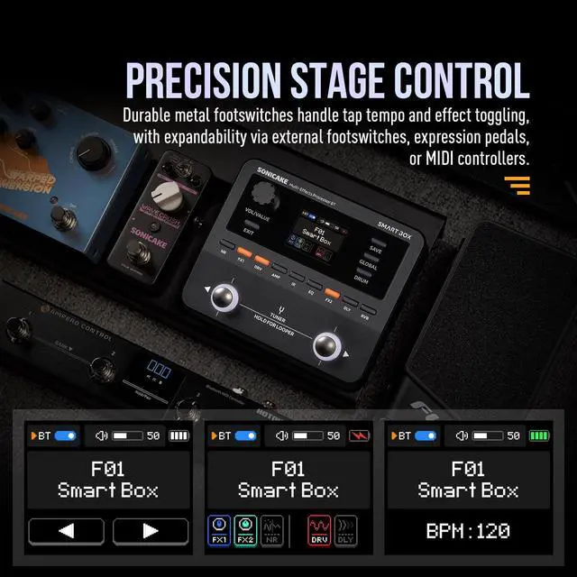 Alt view image 3 of 7 - QME-20 Smart Box - Multi Effects Pedal for Guitar with 130+ Effects, NAM/IR Support, Looper, Built-in Tuner/Metronome, Portable Effects Processor with USB Audio Interface, Stereo Output