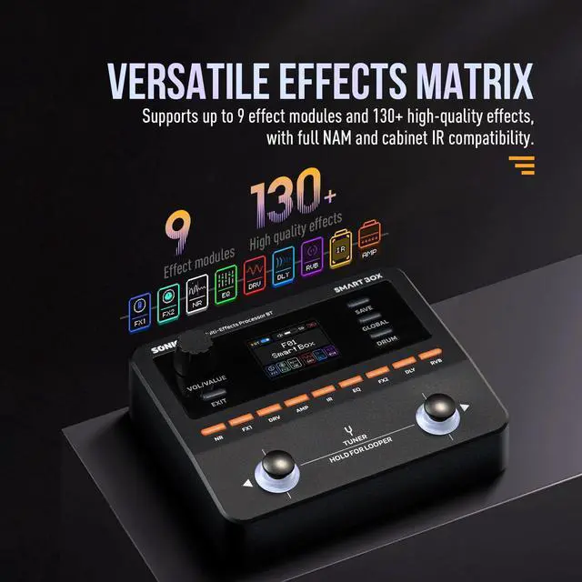 Alt view image 5 of 7 - QME-20 Smart Box - Multi Effects Pedal for Guitar with 130+ Effects, NAM/IR Support, Looper, Built-in Tuner/Metronome, Portable Effects Processor with USB Audio Interface, Stereo Output