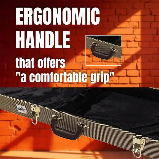Alt view image 5 of 7 - Rectangular Wooden Electric Guitar Hard Case for Fender Jaguar/Jazzmaster and Offset with Exterior Lock and Key, Interior Accessory Compartment, and Plus Padding - Tweed
