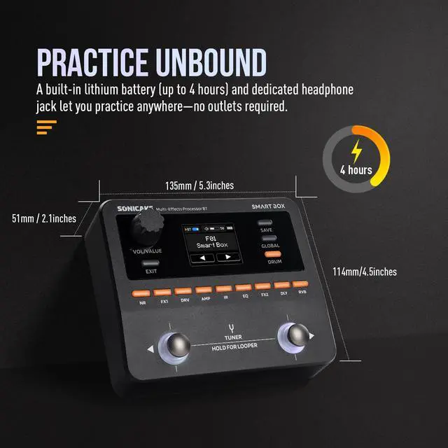 Alt view image 6 of 7 - QME-20 Smart Box - Multi Effects Pedal for Guitar with 130+ Effects, NAM/IR Support, Looper, Built-in Tuner/Metronome, Portable Effects Processor with USB Audio Interface, Stereo Output