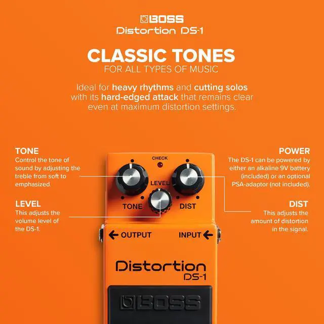 Alt view image 4 of 7 - DS-1 Distortion | Compact Distortion Pedal | The Benchmark in Guitar Distortion | Hard-edged Attack & Smooth Sustain | Wide Tone Range