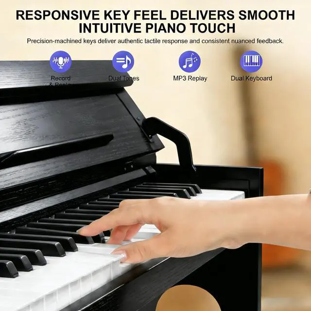 Alt view image 6 of 7 - Digital Piano Keyboard 88 key,Semi-Weighted Electric Piano,Wooden Desk Full Size Upright Electric Piano, Acoustic Piano for Beginners,Triple Pedal,USB-MIDI Compatibility (Black)