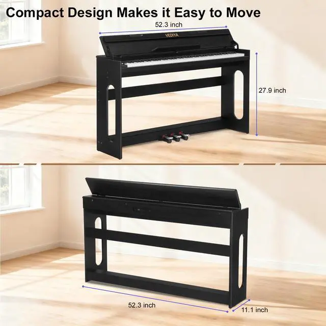 Alt view image 7 of 7 - Digital Piano Keyboard 88 key,Semi-Weighted Electric Piano,Wooden Desk Full Size Upright Electric Piano, Acoustic Piano for Beginners,Triple Pedal,USB-MIDI Compatibility (Black)