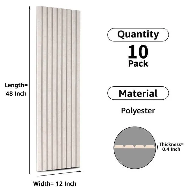 Alt view image 3 of 7 - Acoustic Panels, 48" X 12" X 0.35", Camel, 10 Pack | Soundproof Wall Panels, Self Adhesive, High Density Sound Absorbing, Noise Echo Reduction, for Recording Studio, Office