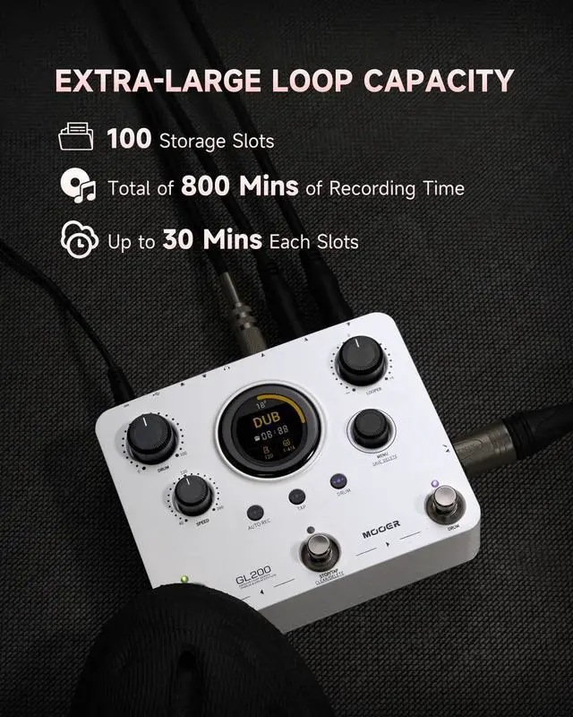 Alt view image 2 of 7 - GL200 Looper Pedal Drum Machine, Drum Looper Guitar Pedal with 800 Mins Loop Dual TRS MIDI I/O Custom Drum Kits MIDI Groove Import Bluetooth Audio Integration Supports Microphone Headphone