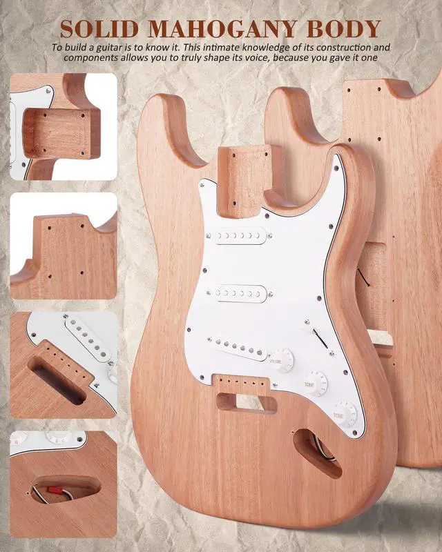 Alt view image 4 of 7 - DIY Electric Guitar Kit, ST Style Mahogany Body & Maple Neck Guitar with SSS Pickups, Easy to Assemble Kit with All Parts Included Build Your Own Electric Guitar